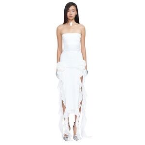 Fanci Club The Thieves Evening Dress - White Strapless High Cut Slit Midi Gown